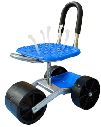 Carte De Jardin Avec Siège - Chariot Pivotant, Plantation Mobile | Chaise Scooter À Hauteur Réglable, Tabouret Roulard Plateau Outils, Travail Pelouse Rotatif 360 °, Camp Garage Extérieur Pour Assiste