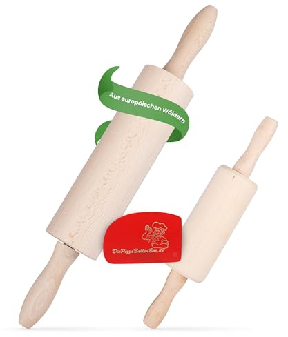 RoyalFay® Nudelholz SET aus Buchenholz – Teigroller mit ergonomischen Griffen & Teigschaber – nachhaltig, lebensmittelecht & vielseitig für Pizza, Fondant und Plätzchen SET
