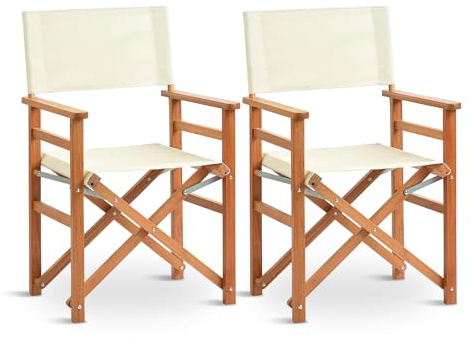 VINGLI Widen Folding Director Chair Set of 2 with Sturdy Wooden Frame & Beige Canvas, Portable, Durable for Outdoor, Patio, Camping Use, Off-White