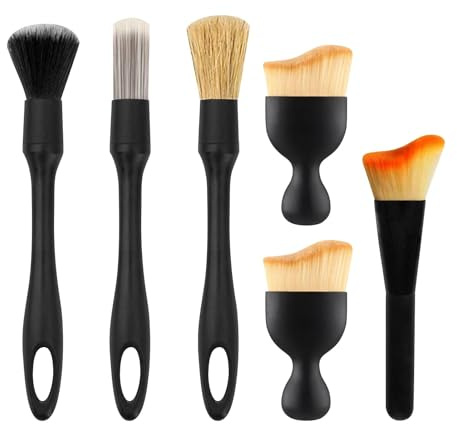 Ulmervion 6pcs Car Cleaning Brush Set, Ultra Soft Bristle Brushes, Car Cleaning Brush Dust Removal Brushes Tool for Interior/Exterior Vehicles