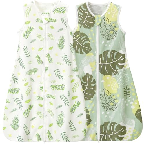 Nivolltha 2er Baby Schlafsack 1 TOG Baumwolle Breitblatt und Jungblatt M | 100% Baumwolle Babyschlafsack, sanft zur Babyhaut, atmungsaktiv für angenehmen Schlaf im Frühling und Herbst, 6-18 Monate