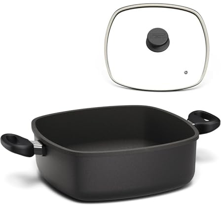 Hoffmann STONIQ Bräter 28×28 cm, 4,7 l, Aluguss, PFAS-freie IQ-SHIELD Antihaftbeschichtung, Induktionsgeeignet, Backofenfest bis 240 °C, Schmortopf (mit Deckel)