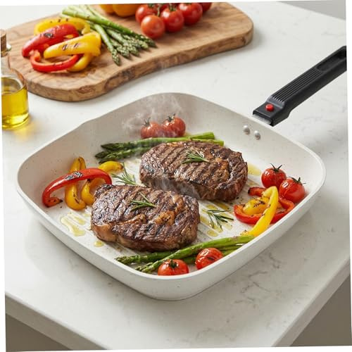 Faticenic fyrkantig grillpanna, vit nonstick stekpanna med avtagbart handtag, fyrkantiga pannor för ägg, tortillor och crêpes, ägg, komaler för tortillor, stekning