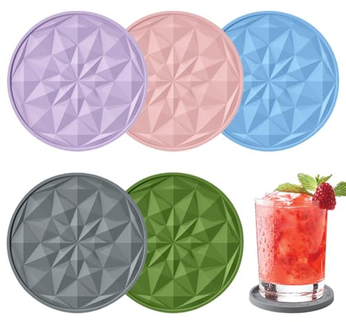SYEYCW 5 Pcs Silicone Coasters for Drinks, Yoghurt Pot Lids Only Fit 9.5cm Diameter Pots, Reusable Silicone Large Tops, Lids for Yoghurt Pots, Coffee Table Decor, Suitable for Cup Lids and Coasters