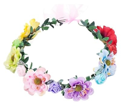 Blomkrans, blomkrans, 1 st, rosa, huvudtillbehör för kvinnor och flickor med justerbart band, bröllopstillbehör för sommar, bröllop (typ 2-flerfärgad)
