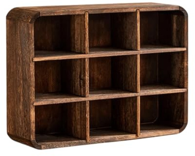 rockible Espositore con Scomparti Multiscomparto Espositore da Tavolo Rustico Porta Teiere da Tavolo per Amanti Del Tè, Collezionisti, Cucina, 9 Scomparti Con Pannello Posteriore
