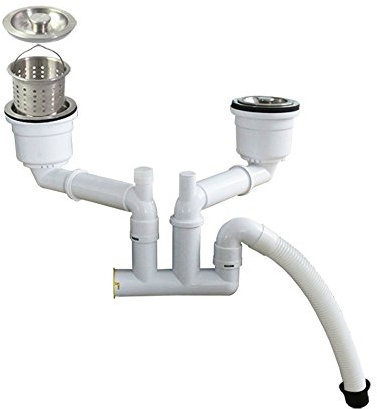 Talea Sifone doppio per lavello da cucina, 110/114 mm, anti-odore, set di sifoni di scarico