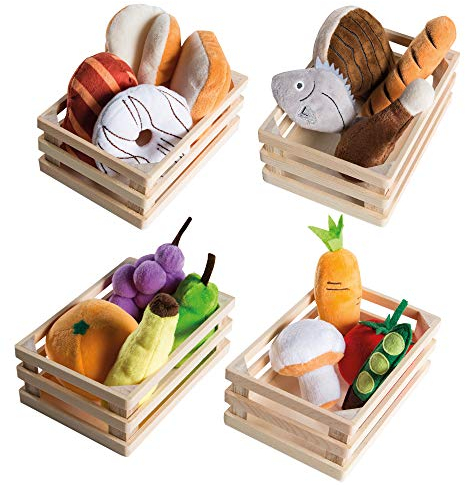 roba Nahrungsmittelgruppen, 4 Körbchen mit Zubehör für Kaufladen und Kinderküche