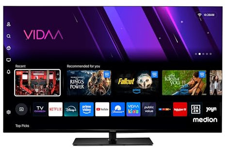 MEDION TV 43 pollici (107 cm) Smart TV (Dolby Vision HDR, VIDAA Store, DVB-T2 HD, DVB-C, DVB-S2, HEVC, Prime Video, Disney+, DAZN, Paramount+, HbbTV, PVR, Bluetooth, MD 843300)