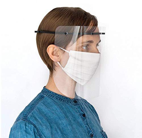 R10 VISOR - KIT 10 Visiere protettive in PVC riutilizzabili + 2 cerchietti intercambiabili e disinfettabili al 100%, per Adulti, colore BIANCO
