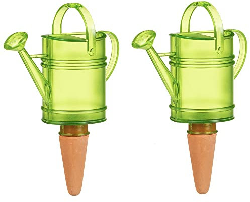 Scheurich Wasserspender Nelly | 2X Grün | 110 ml Füllmenge | Bewässerungskugel klein mit Ton Fuß | Wasserspender Pflanzen und Blumen Terrakotta Stiel