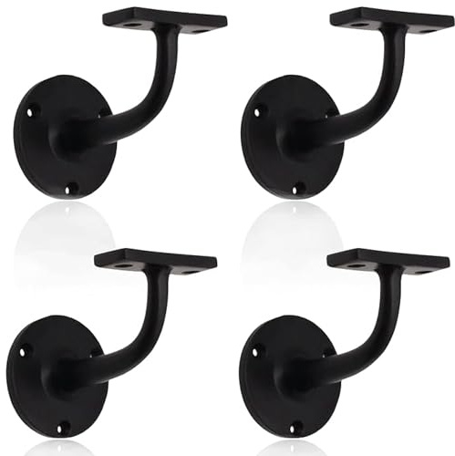 EAI Matt Black Handrail Brackets for Wood / Steel Stair Bannister, 4 Pack
