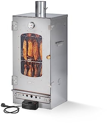 KAISER COMPANY '80' Hochwertiger Elektrischer Räucherofen aus Edelstahl I Tragbarer Smoker 86 cm I Ideal zum Räuchern I Passen bis zu 12kg Fleisch I 2000W I mit Zubehör I EDELSTAHL