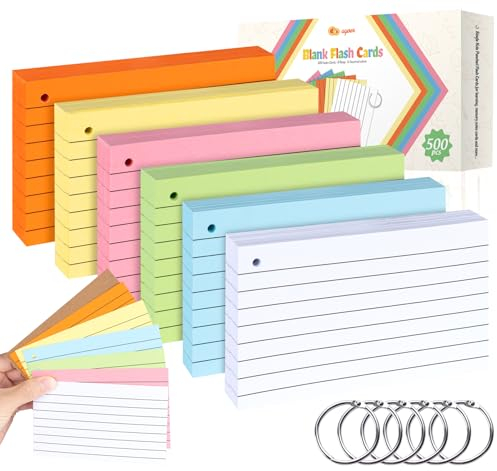 Agoer Karteikarten – 500 Stück Revisionskarten, 125 x 75 mm Karteikarten, Farbkarteikarten für Studenten, Lernen, Büro, Notizkarten, To-Do-Liste, Memo