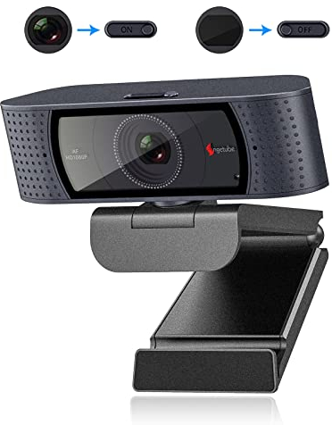Angetube Webcam for PC - 1080P Full HD Streaming Webcam Built-In Privacy Cover, Autofocus PC Camera with Dual Noise Reduction Microphones ，Compatibility Windows, Linux and Mac
