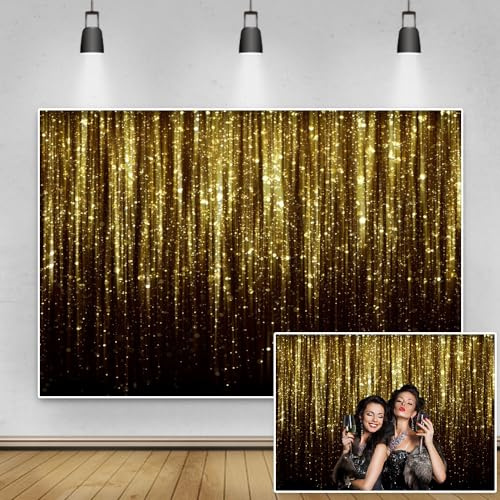 Renaiss 3x2.5m Fond de Photographie en Vinyle Noir Or Brillant (sans Paillettes) Toile de Fond Photo Thème rêveur Mariage Enfants Adultes Anniversaire Festival fête décor Accessoires Photo