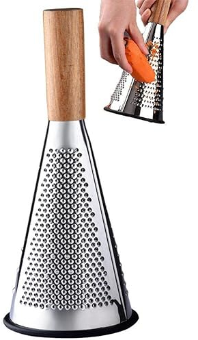 Fituenly Rallador cónico de Acero Inoxidable con Mango de Madera, rallador de Cocina Manual para Queso, Frutas y Verduras, para Uso en el hogar y restaurantes.