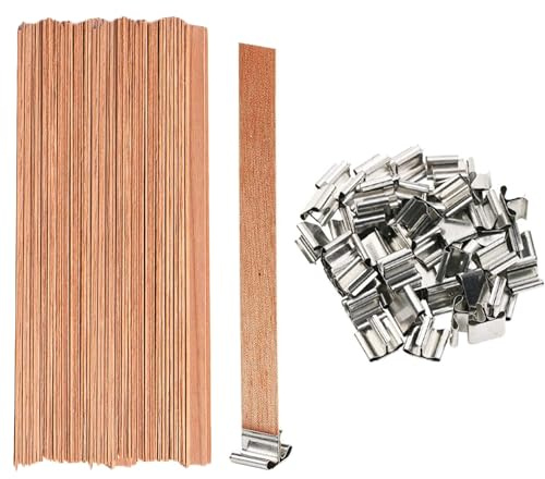 MaehSab Wood Wicks for Candles Making - 120 Pcs with Stand, Smokeless Wicks with Metal Clips - 60 Set with Extra 20 Pcs Clip, DIY More Candles