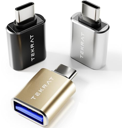 TEKRAT USB to USB C Adapter [3 Pack], USB C Male to USB 3.0 Female Converter OTG, High-Speed Data Transfer for iPhone 15, Macbook Pro, iPad Pro, Samsung Galaxy, Microsoft Surface etc.