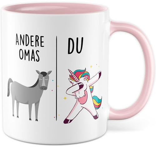 Tasse Oma Geschenk Andere Omas - Du, Kaffeetasse Großmutter Geschenk für Frauen Geschenkidee Enkelkinder Frau Enkel Geburtstag Muttertag Weihnachten Kaffee-Becher (Weiß/Rosa)