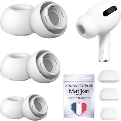 Embouts en Silicone Compatible avec Airpods Pro 1 et 2 Apple - 3 Paires à Réduction De Bruit pour Oreille Intra-Auriculaire - Blanc (Taille XS)