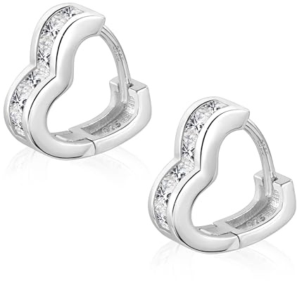 ALEXCRAFT Créoles Petite Coeur Argent 925, Boucles d'Oreille Huggie Zircon, Chunky, Simple, Épaisses, Brillant, Géométrique, Hypoallergéniques, Femme, Homme, Bijoux Cadeaux