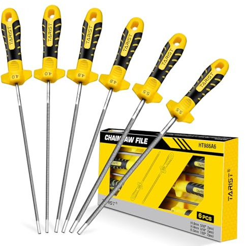 TARIST Kettensägenfeile 6tlg, Feile für kettensäge mit Griff - Enthält 4 mm (5/32-Zoll), 4,8 mm (3/16-Zoll) und 5,5 mm (7/32-Zoll) Rundfeilen, professionelle Kettensägen-Schärffeilen