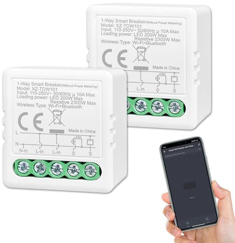 ANTELA Smart Relais Schalter WLAN und Bluetooth 1 Kanal 10A, Kompatibel mit Alexa und Google Home, Smart Life APP, Kein Hub erforderlich, 2PCs