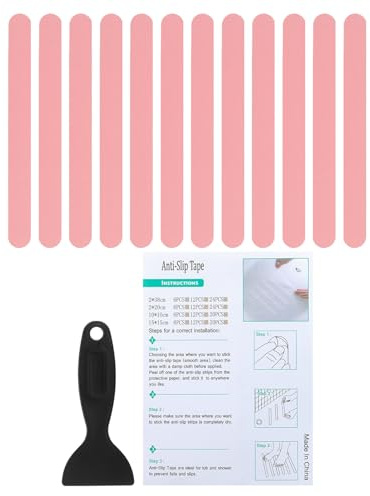 PATIKIL Bathtub Non Slip Stickers 7.87x0.79 Inch, 12 Pack Safety Shower Floor Anti Slip Stickers with Adhesive Decals Scraper for Bath Tub Shower Floor Stair, Pink