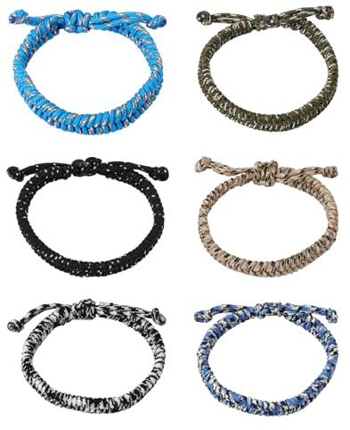6st Paracord Vänskapsarmband, Mångfärgade Justerbara Flätade Vänskapsarmband för Män Tonårsstrumpastoppare Paracord Flätade Armband för Utomhuscampingklättring