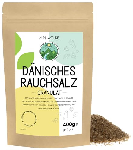 Alpi Nature Danskt Rökt Salt Granulat 1-3mm 400g, Rökt Havssalt, Kallrökt Bokträ Granulerat Havssalt