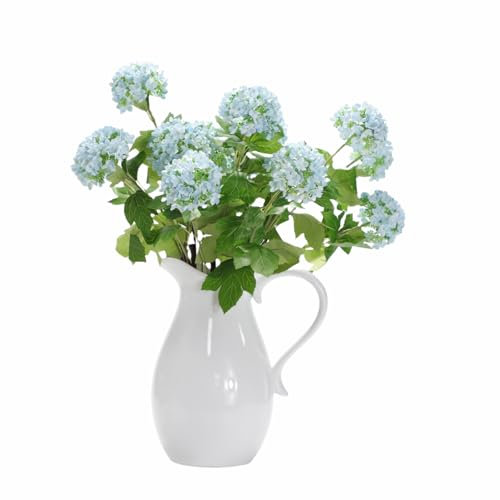 EUEUZLT Hydrangea Artificial Flowers Fake Hydrangeas - Silk Flowers 4 Pack 28 Inch Long with 12 Real Touch Blooms, Snowball Viburnum for Wedding and Home Decor(Blue)