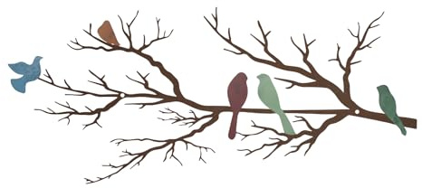 ESTART Metal Birds Wall Art, Metal Vivid Birds Outdoor Wall Decor | Colorful Branch with Bird Outdoor Hanging Wall Sculpture for Home Living room Bedroom Balcony Garden (Colorful, Small)