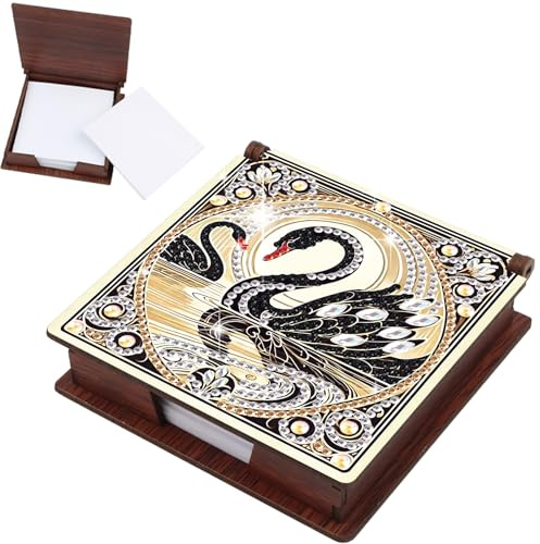 JISHSHAY Swan - Scatola per appunti con strass, per pittura a diamante, con strass, supporto per appunti e blocco note adesive per adulti, contiene 160 fogli di carta