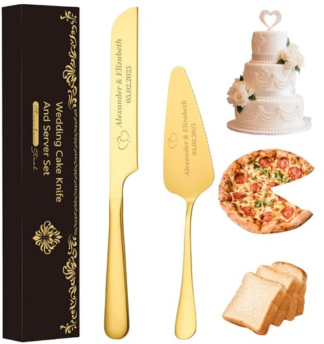 Tortenheber Set mit Tortenmesser und persönlicher Gravur, Edelstahl Hochzeitsgeschenk für Brautpaare - Persönlich gravierte Tortenbestecke für Hochzeit, Jahrestag, Geburtstag - Geschenkbox inklusive