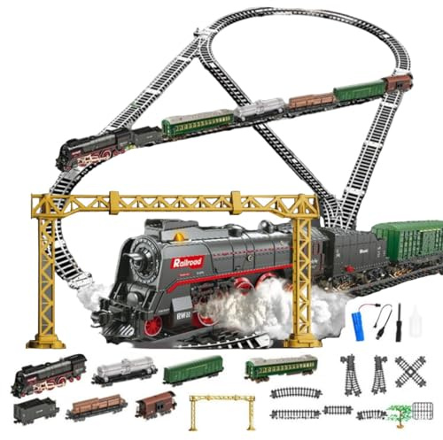Brickaro Juego de trenes teledirigidos, modelo de tren navideño con carruaje y riel largo, gran regalo STEM y decoración de escritorio para adolescentes y adultos (modelo 62904B)