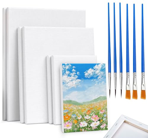 6 Stück Leinwand zum Bemalen, Keilrahmen Weiß Malen Canvas Leinwände 20 x 30/15 x 20/10 x 15 cm Leinwand Set mit 6 Pinsel für Ölgemälde Acryl