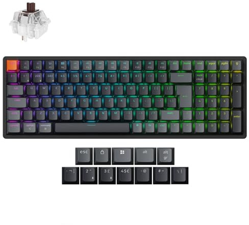Keychron K4 QMK Custom Mechanical Keyboard Version 3, UK ISO Layout Wireless/Wired Keyboard with RGB Backlit, Aluminum Frame, Super Brown Switch for Mac Windows Linux