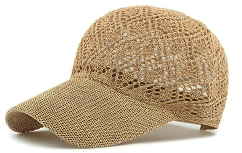 Vobozeany Gorra de Béisbol Mujer Verano Ajustable Baseball Cap Malla Transpirable Gorro Sombrero para el Sol Casuales Gorra de Playa Paja