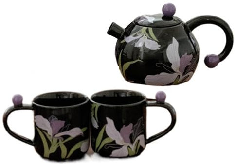 Tetera de cerámica, Juego de té Creativo, con 2 Tazas de té, Juego de Tetera y Taza de té, Juego de Tetera de cerámica con Tapa, para Oficina, té de la Tarde con Burbujas, té, café () (Talla ún