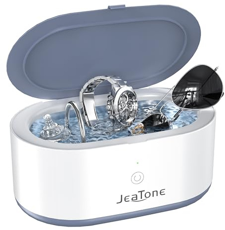 Jeatone Ultrasonic Cleaner, Ultrasonic Jewellery Cleaner Machine 600ML with Timer, 46KHz Professional Sonic Cleaner for Retainer, Mouth Guard, Glasses, Makeup Brushes, Ring, Diamond, Denture Cleaner
