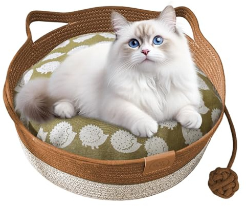 Cesta Per Gatti In Corda Intrecciata S/M/L Cotone E Lino Cestino Per Lettino Per Gattis Intrecciato A Mano Con Cuscino Rimovibile Resistente Ai Graffi, Morbida E Delicata Sulla Pelle Traspirante