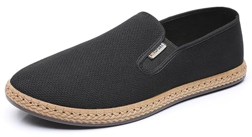 Mocassins décontractés pour Hommes Chaussures Ultra Confortables en Toile Respirante faciles à Enfiler avec Un Large Espace pour Les Orteils Black Size 44