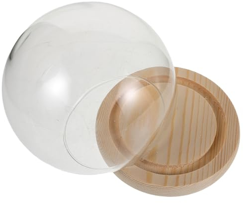 Ciieeo Campana di Vetro Piccola Trasparente con Base in Legno Cupola Espositiva a Cloche per Fiori Conservati e Oggetti Decorativi da Tavolo Protezione Antipolvere e Vista a 360°