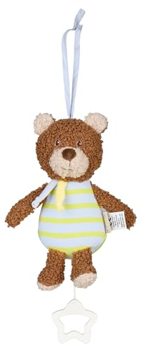 Sterntaler Spieluhr S Bär Bob, Kinder- und Babyspielzeug, weicher Stoff mit Jersey-Ringel, zum Anbinden, herausnehmbares Spielwerk, Sternen-Griff, Melodie „Mozarts Wiegenlied“, 19×16×7 cm, braun