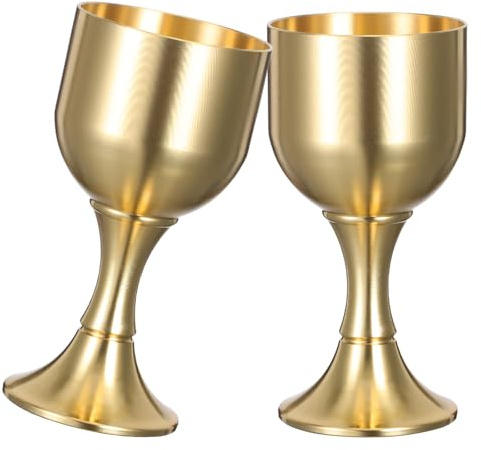 BESPORTBLE Lot de 2 Calices à Pied en Laiton Brossé 50g, Coupes pour Vin et Cérémonie, Verres Dorés Décoratifs pour Mariage, Banquet et Usage Religieux, Calices Traditionnels et Gobelets