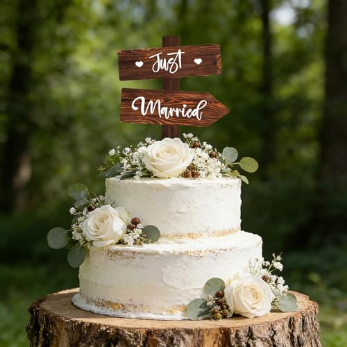 Decoración Para Tartas De Boda De Madera, Just Married Cake Topper, Wedding Cake Topper, Wooden Wedding Decoration, Para Compromisos Y Celebraciones Boda