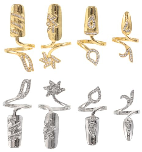 SHERCHPRY 8 Anillos Punta Dedos de Aleación con Diseño Chic, Estructura Flexible y Ajuste Ajustable para Decoración de Uñas en Bodas y Uso Diario