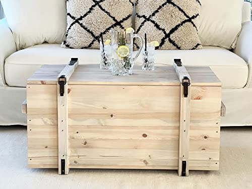 Uncle Joe´s Truhe Couchtisch Truhentisch im Vintage Shabby chic Style aus Massiv-Holz in grau mit Stauraum und Deckel Holzkiste Beistelltisch Landhaus Wohnzimmertisch Holztisch