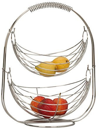 Lifestyle & More Hängekorb Obstkorb Früchtekorb Etagere Obstschale aus Metall Silber verchromt 45 cm hoch